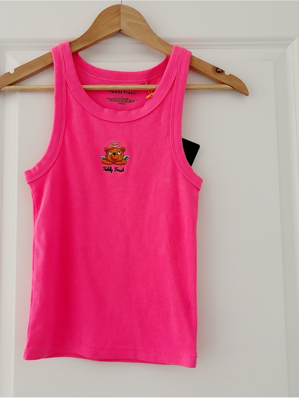 NWT Teddy Fresh Angel Halo Bear Patch Ribbed Tank Top Pink Small